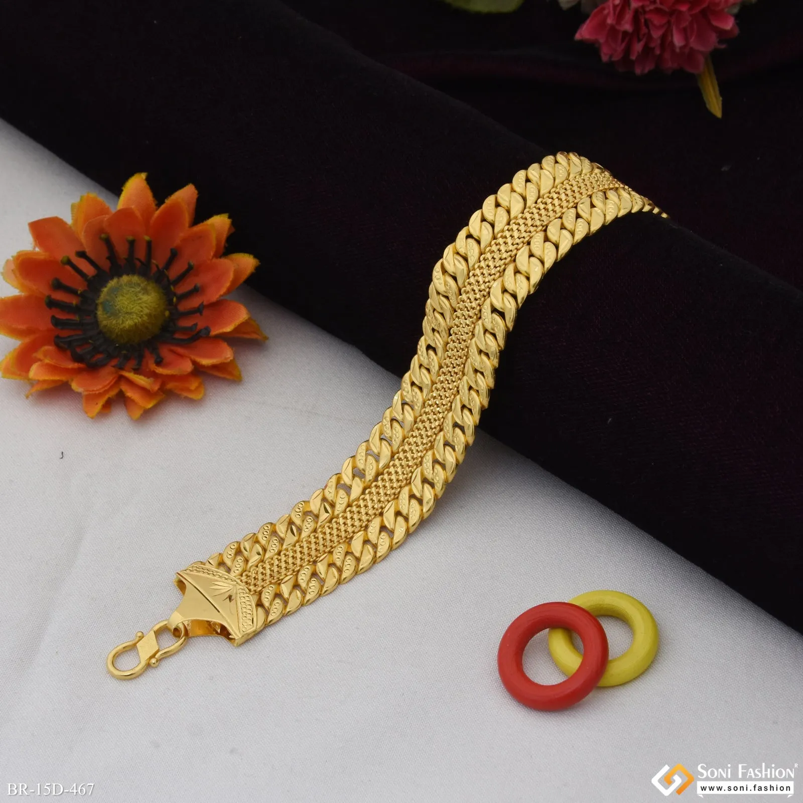 2 In 1 Latest Design Gold Plated Pokal Bracelet for Men - Style D467
