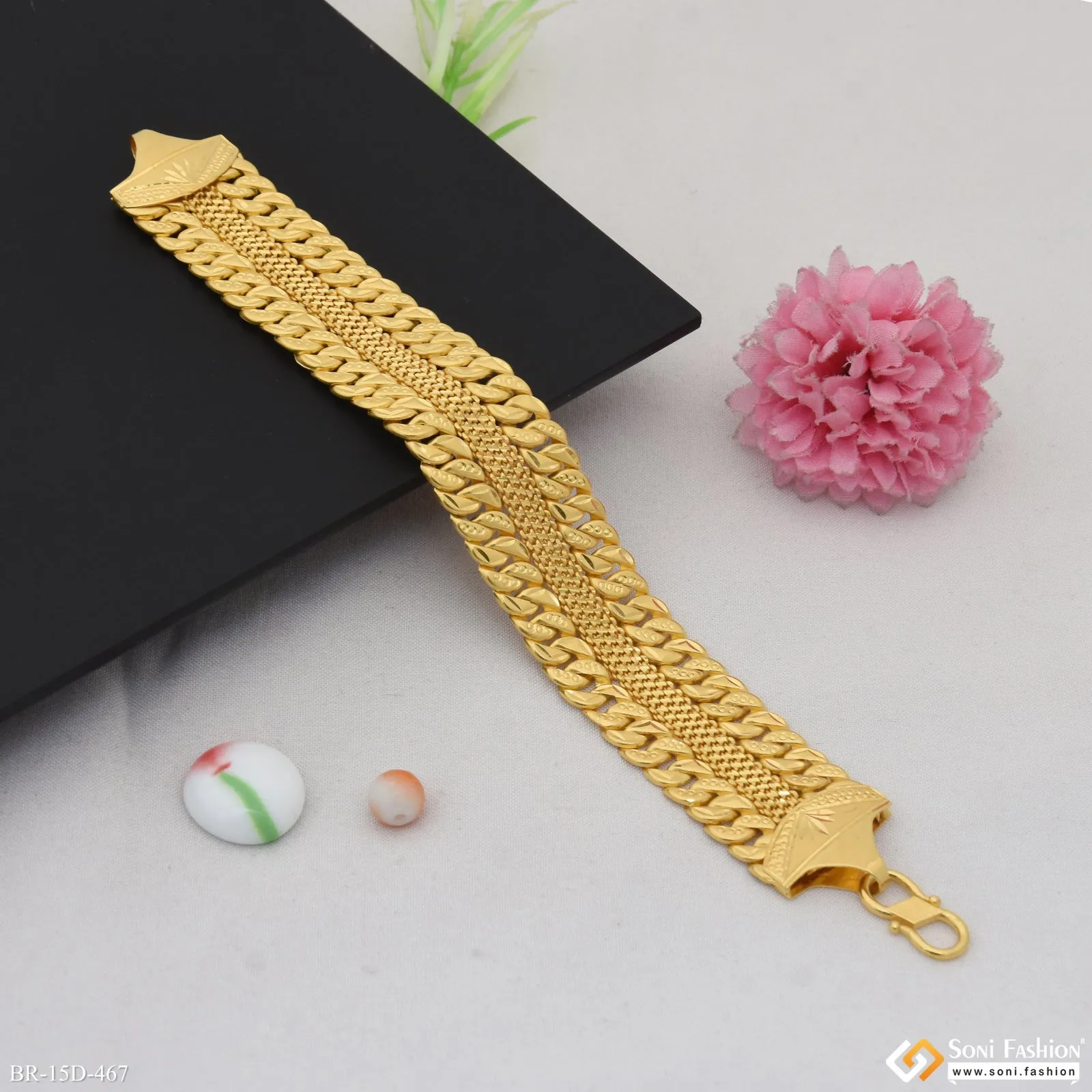2 In 1 Latest Design Gold Plated Pokal Bracelet for Men - Style D467