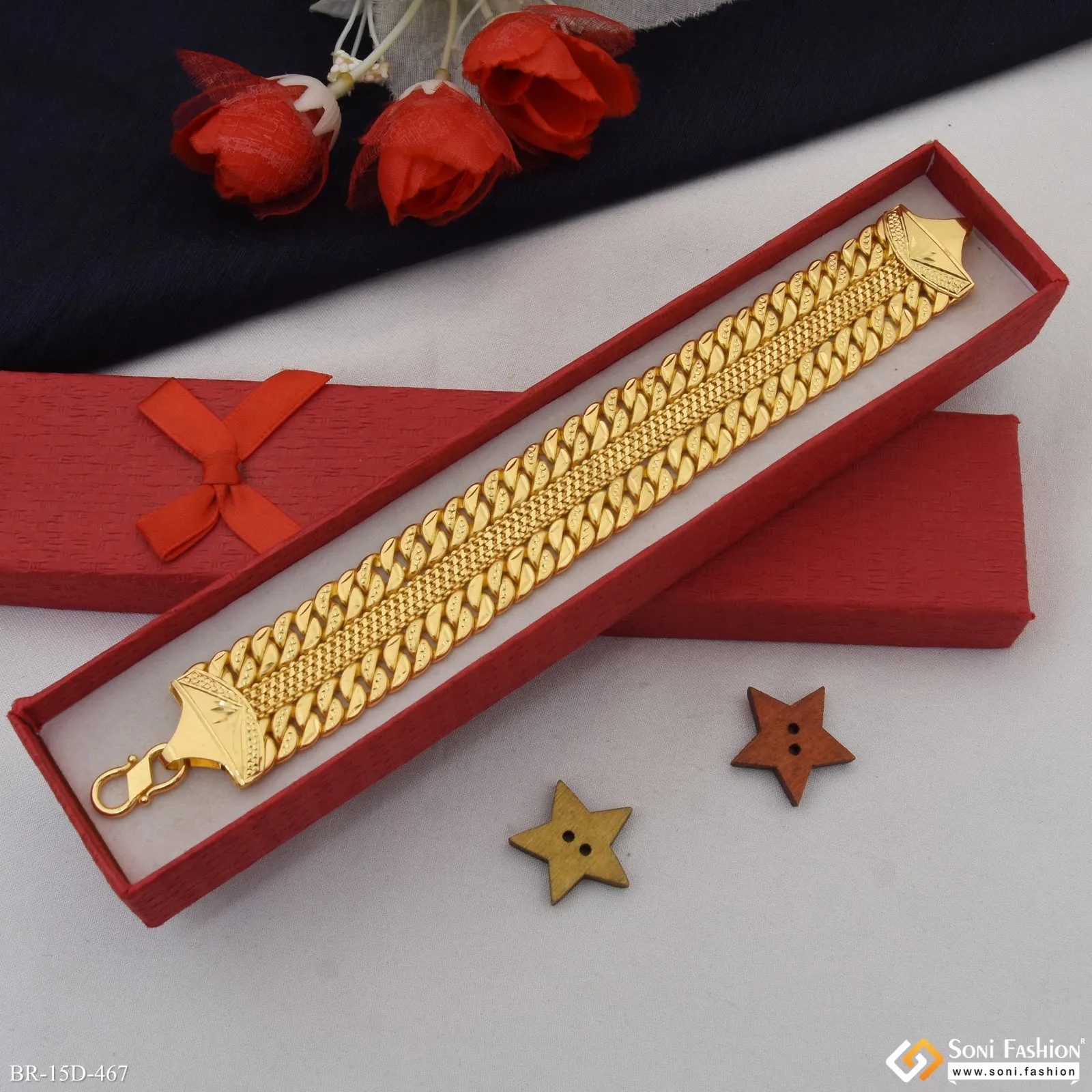 2 In 1 Latest Design Gold Plated Pokal Bracelet for Men - Style D467