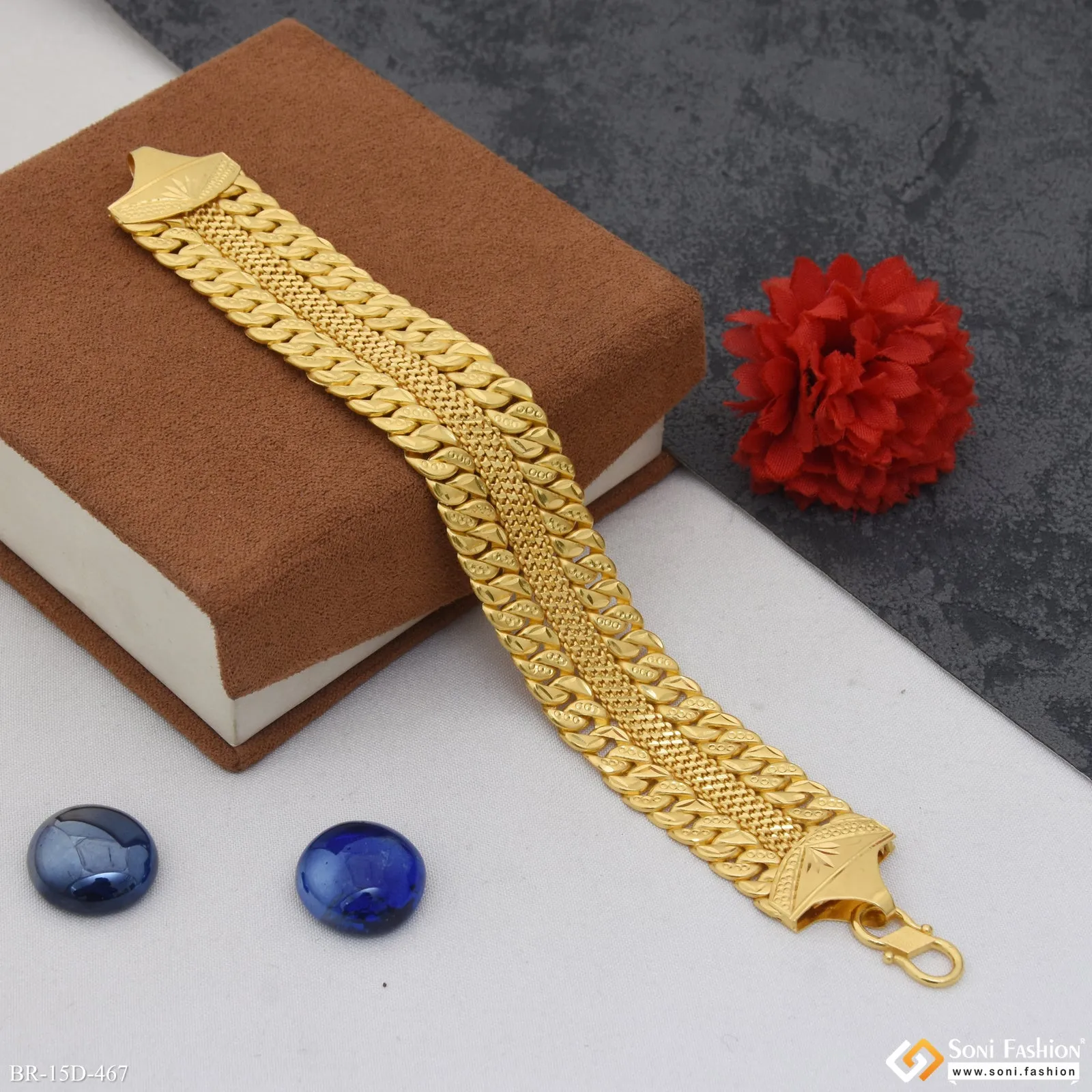 2 In 1 Latest Design Gold Plated Pokal Bracelet for Men - Style D467