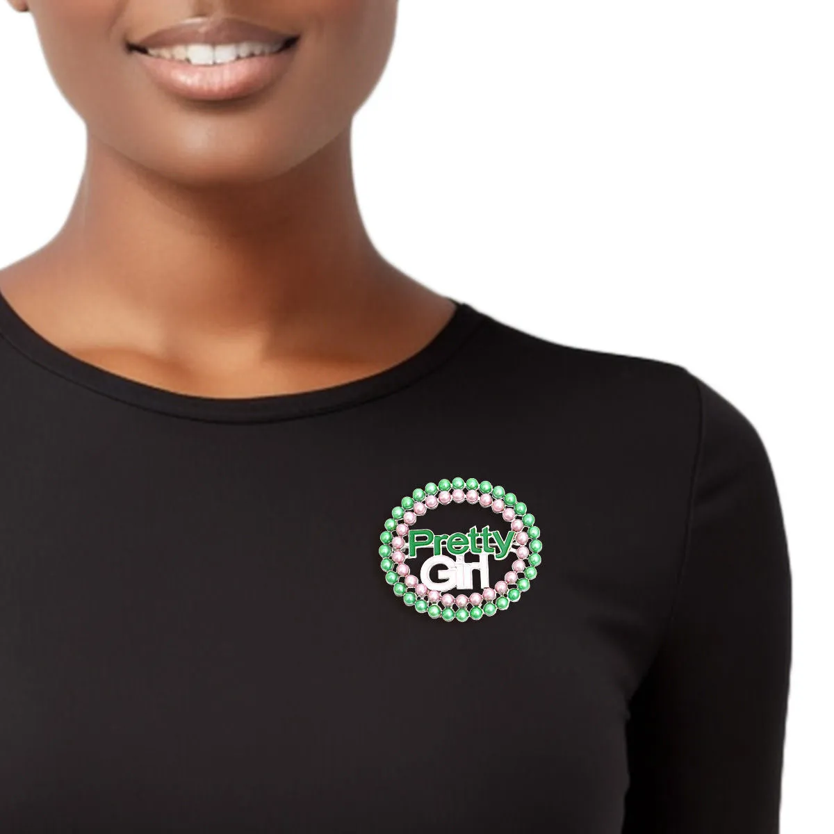 AKA Sorority Pink Green Pearl Pretty Girl Brooch