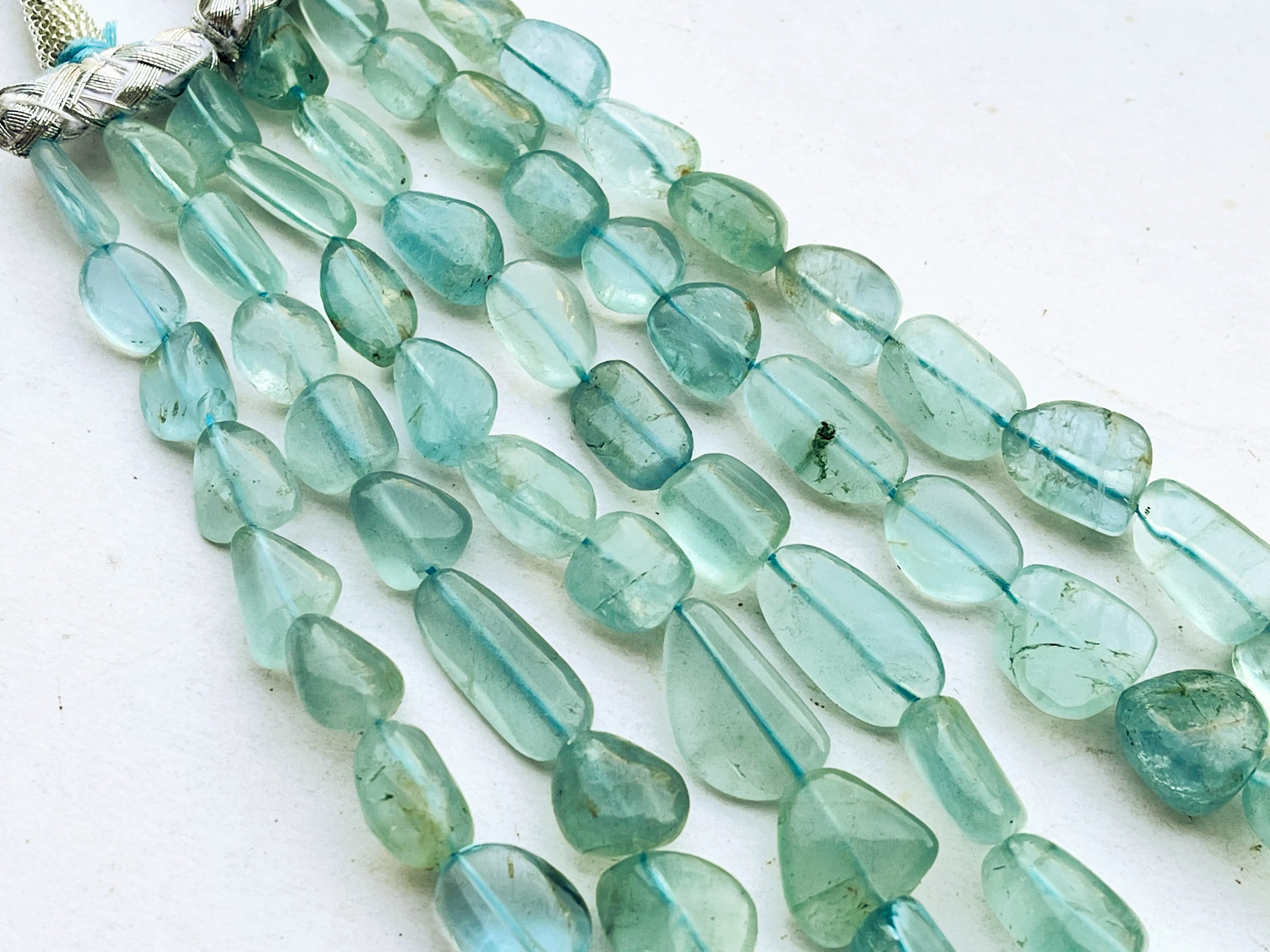 Aquamarine Smooth Nuggets Shape Beads Necklace