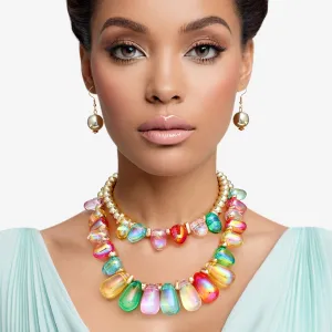 Beaded Multi Iridescent Teardrop Bead Necklace