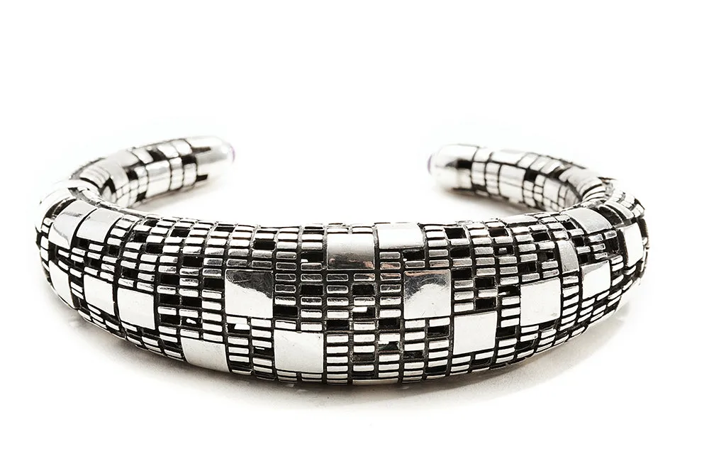 Bitcoin Blockchain Silver Cuff Bracelet