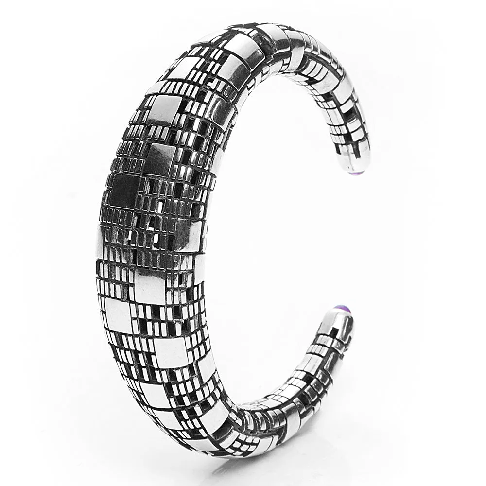 Bitcoin Blockchain Silver Cuff Bracelet