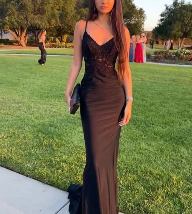 Black Sheath Lace Long Prom Dress Charming Evening Party Dress Formal Dress