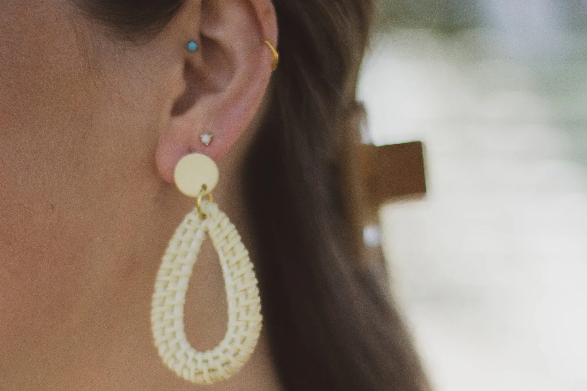 Cream Rattan Earrings