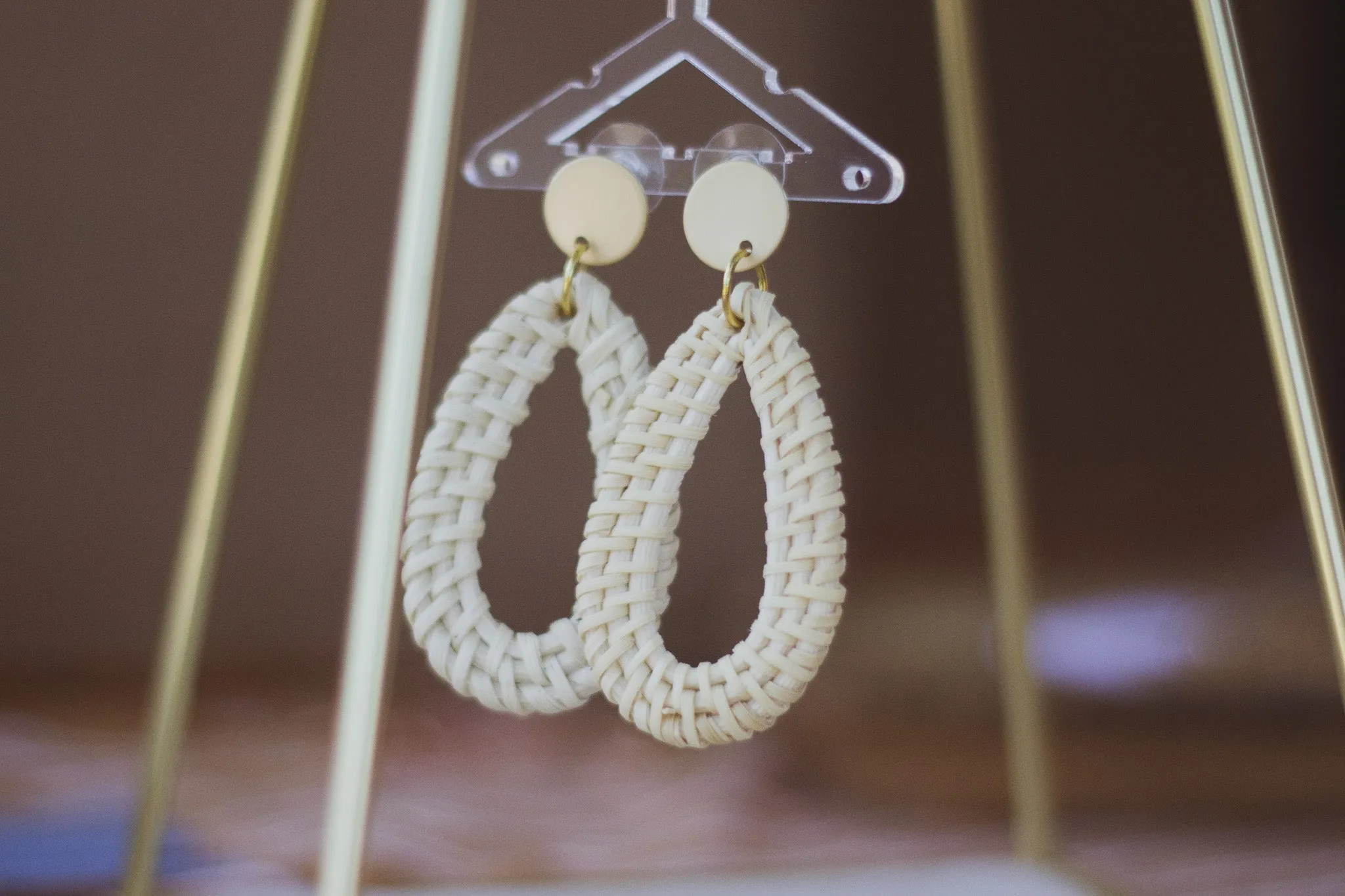 Cream Rattan Earrings