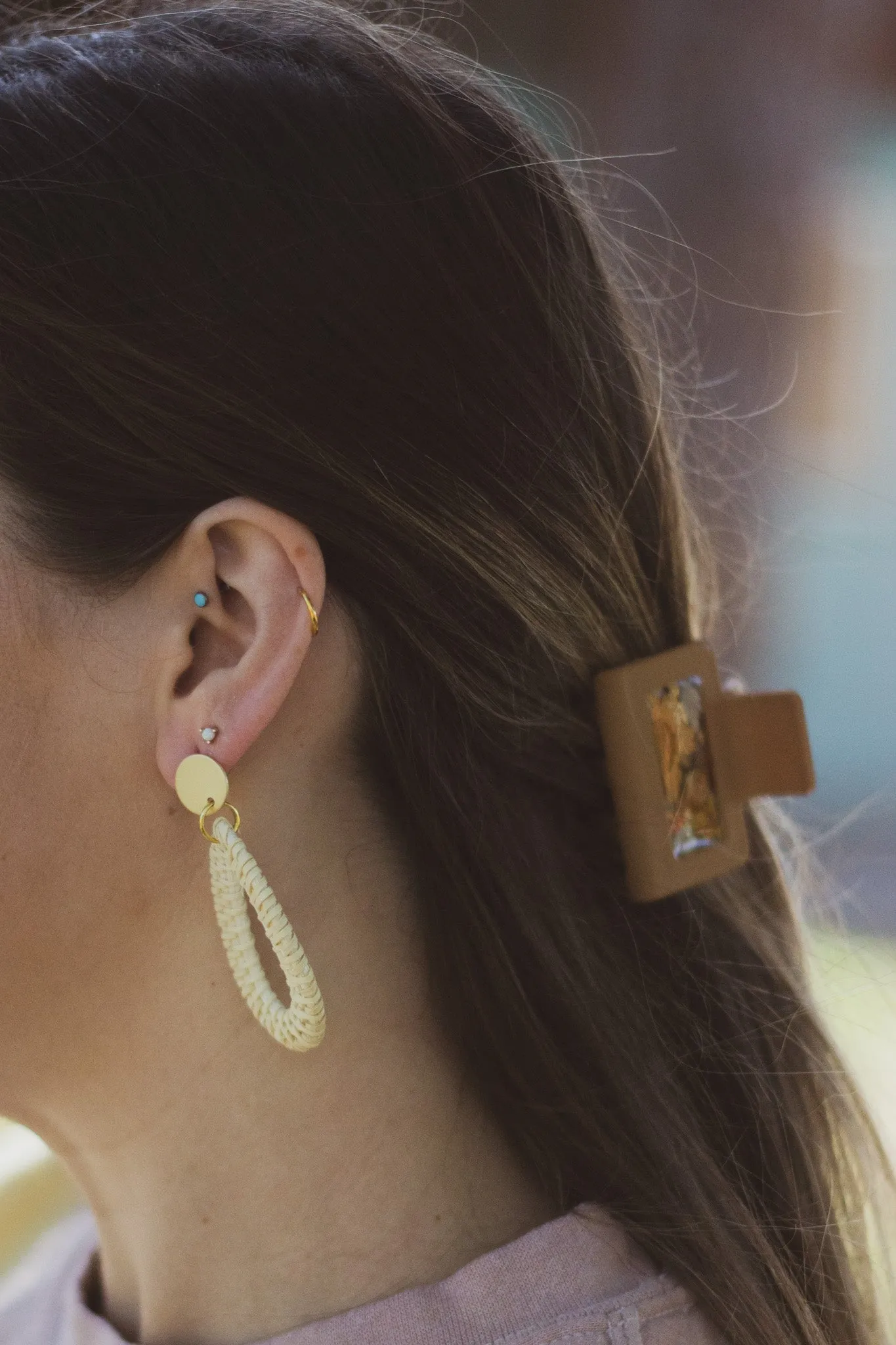 Cream Rattan Earrings