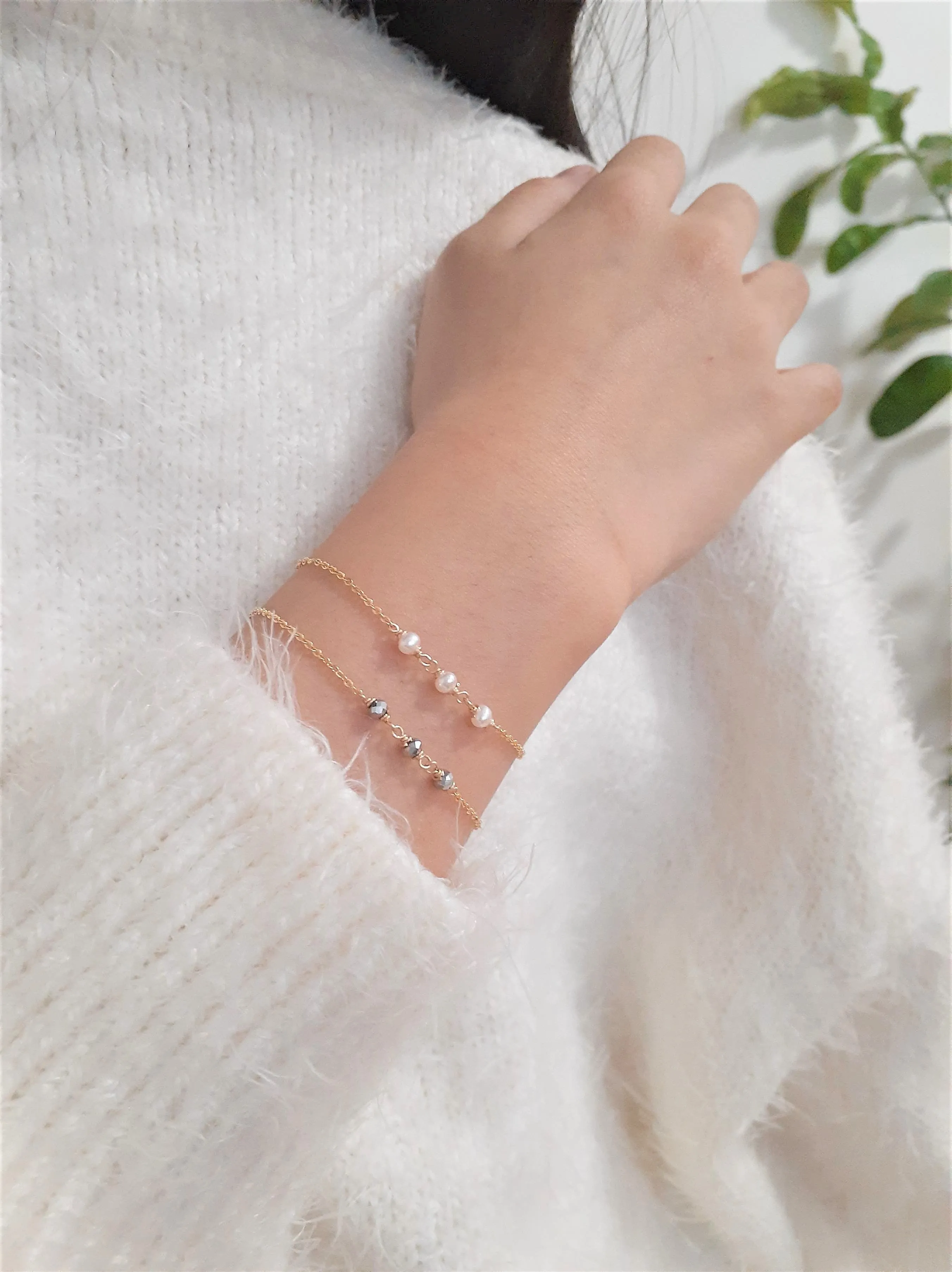 Dainty Silver Pyrite Bracelet - Two Toned Bracelet