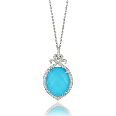 Doves White Gold Turquoise, Diamonds, and White Topaz Pendant