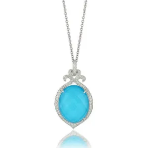 Doves White Gold Turquoise, Diamonds, and White Topaz Pendant