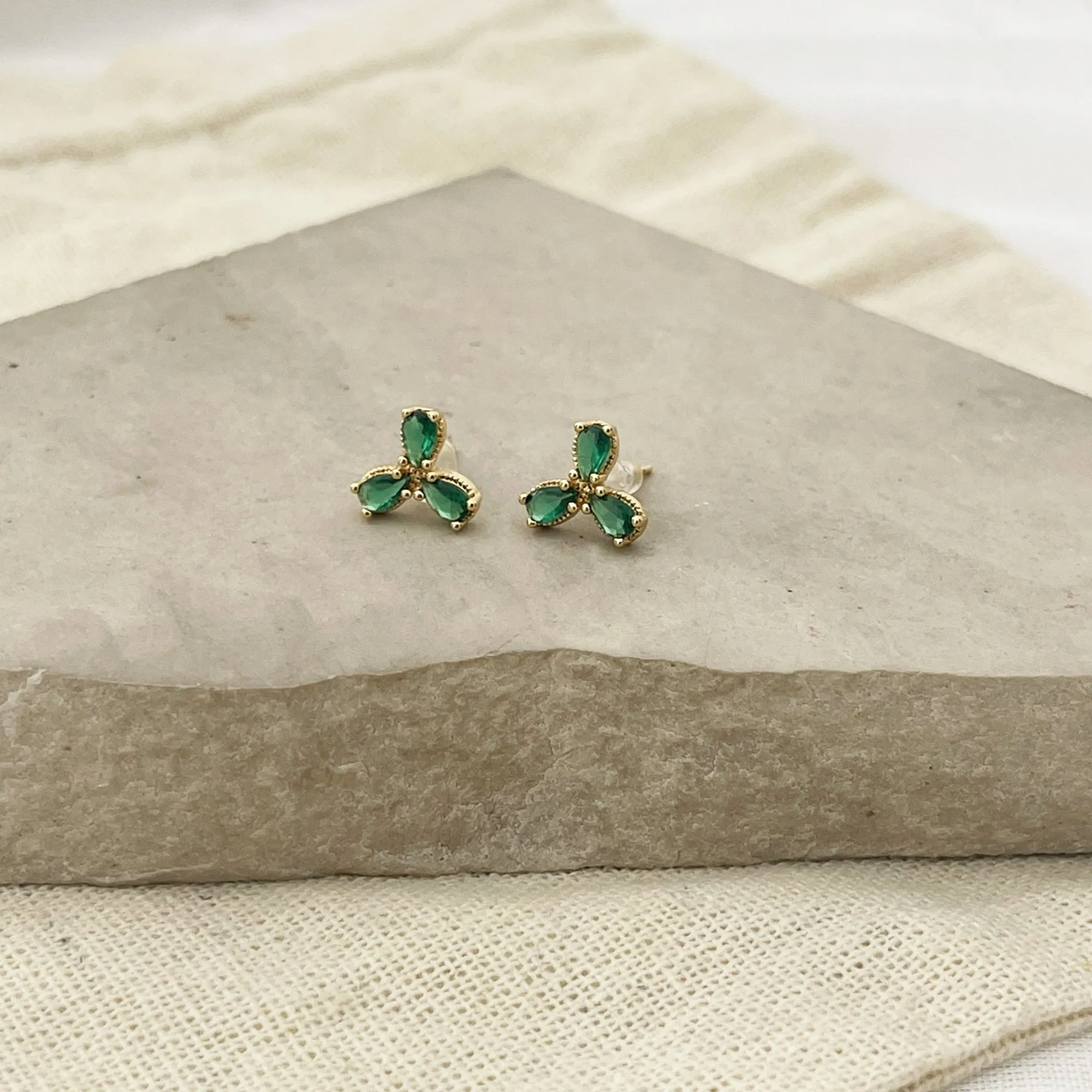 Emerald Flower Stud Earrings