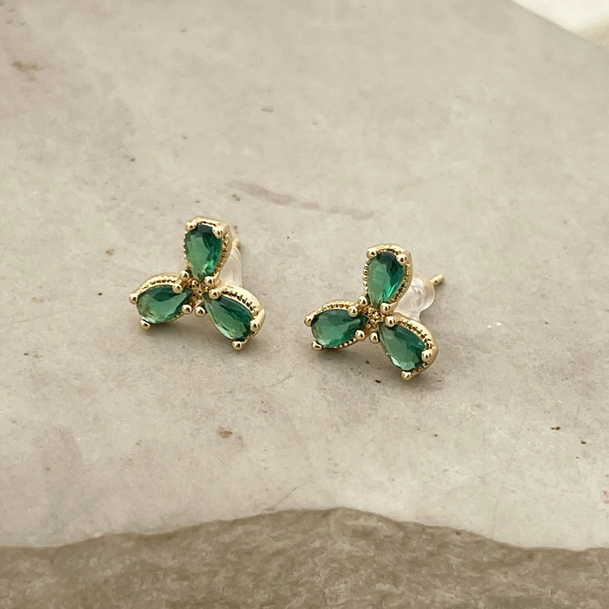 Emerald Flower Stud Earrings