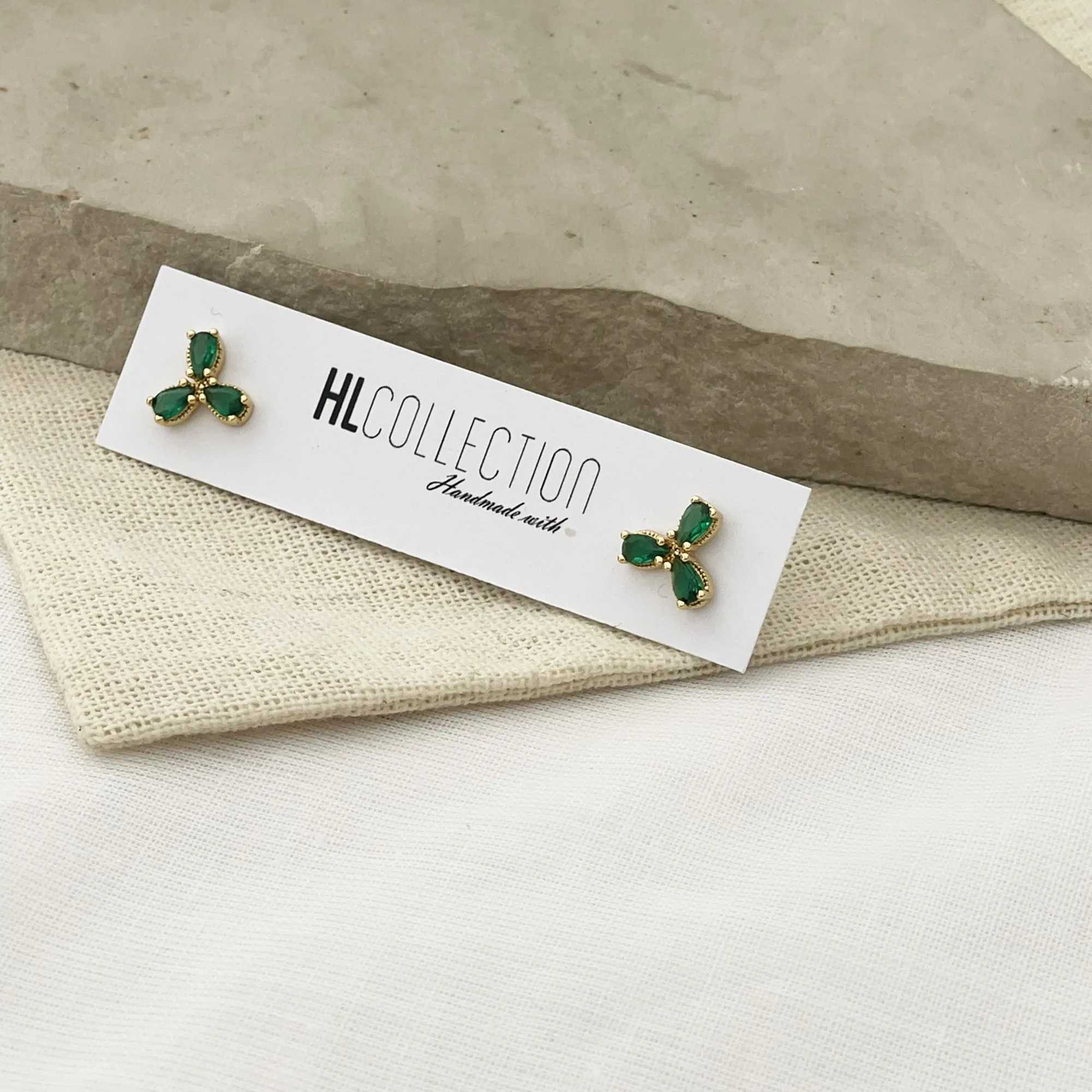 Emerald Flower Stud Earrings