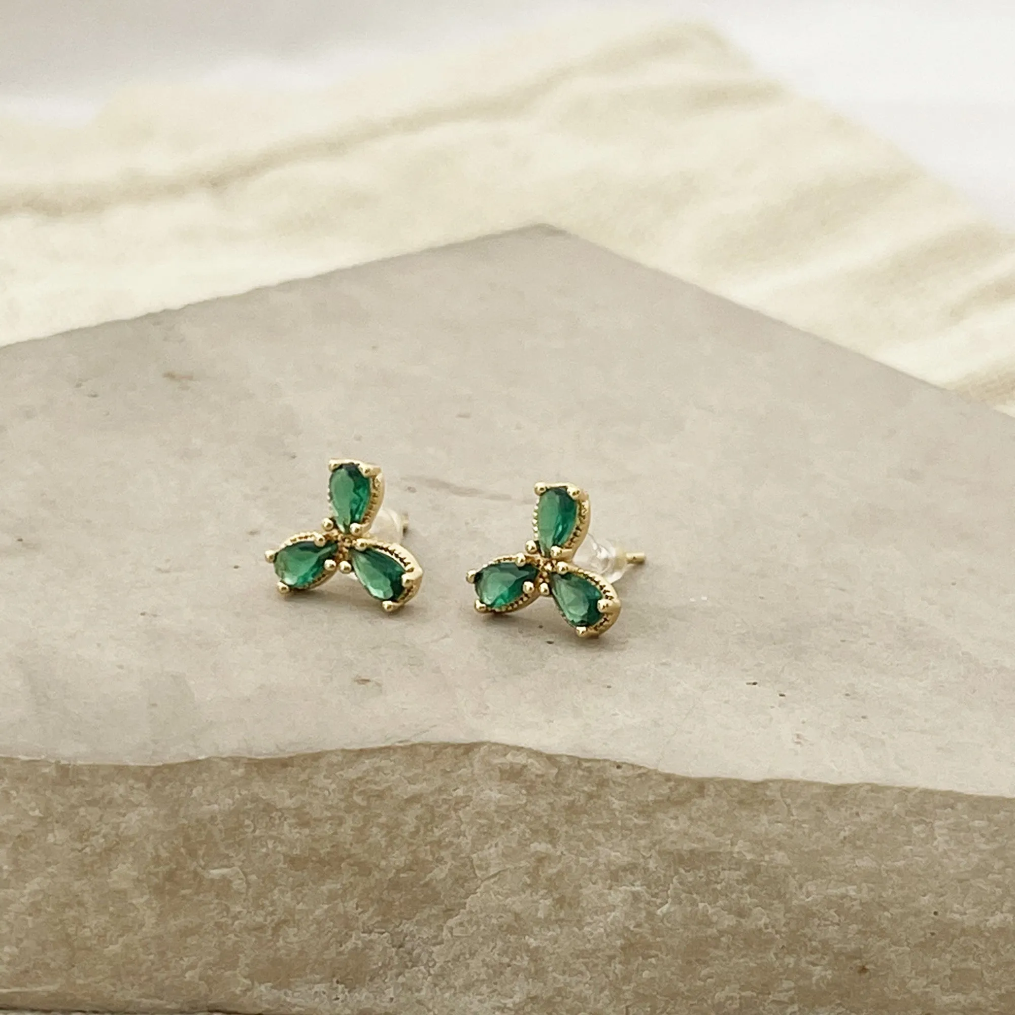 Emerald Flower Stud Earrings