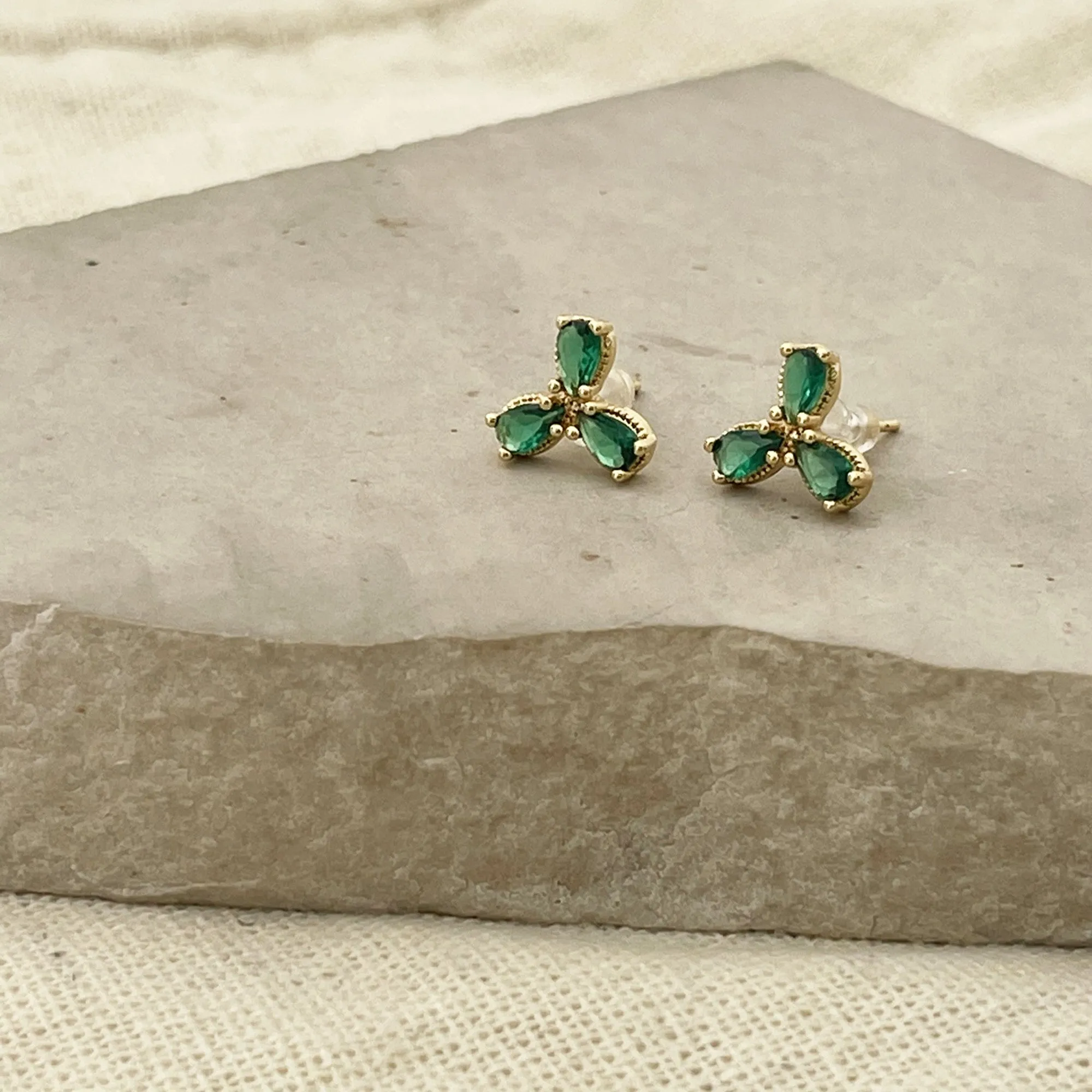 Emerald Flower Stud Earrings