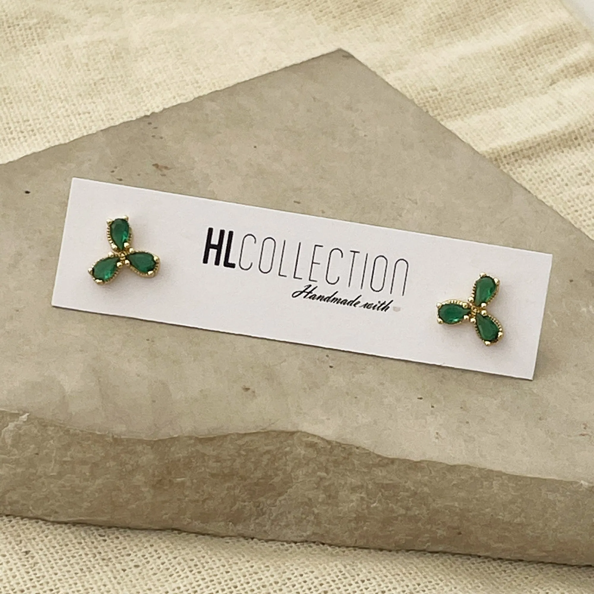 Emerald Flower Stud Earrings