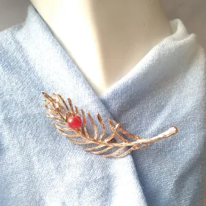 Feather Brooch with Carnelian
