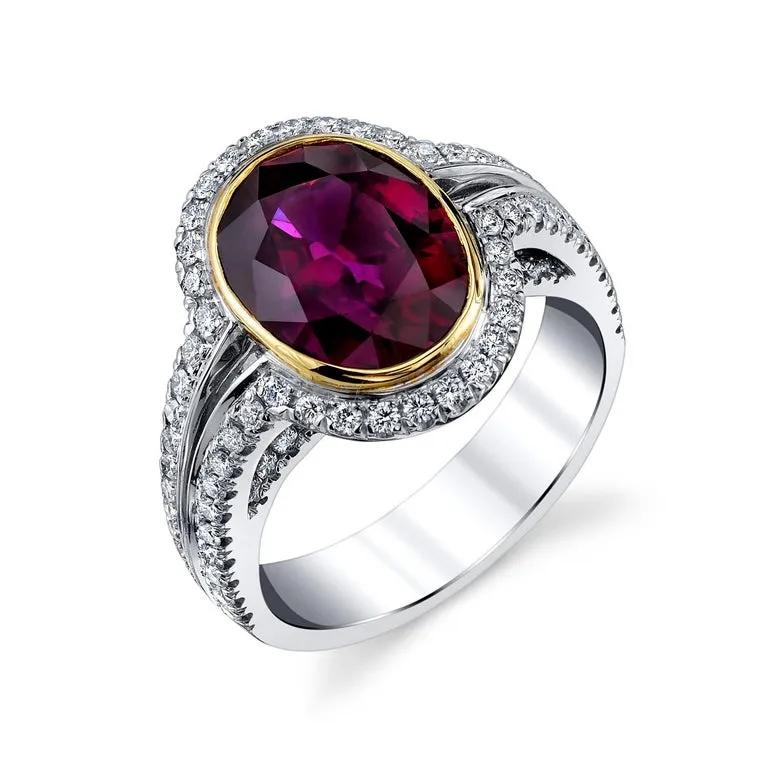 GIA Certified 4.61 Carat Ruby and Diamond Cocktail Ring in Yellow and White Gold