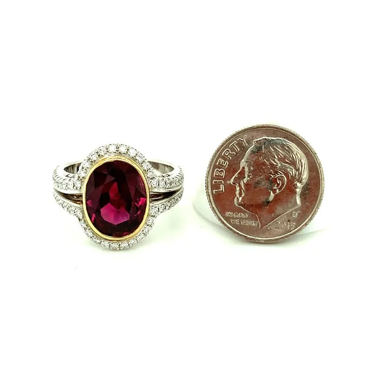 GIA Certified 4.61 Carat Ruby and Diamond Cocktail Ring in Yellow and White Gold