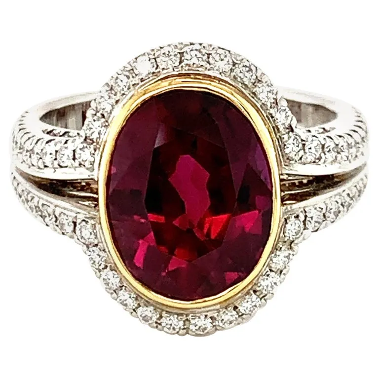 GIA Certified 4.61 Carat Ruby and Diamond Cocktail Ring in Yellow and White Gold