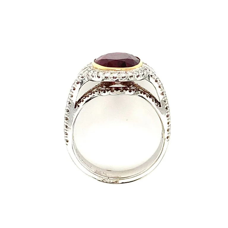 GIA Certified 4.61 Carat Ruby and Diamond Cocktail Ring in Yellow and White Gold