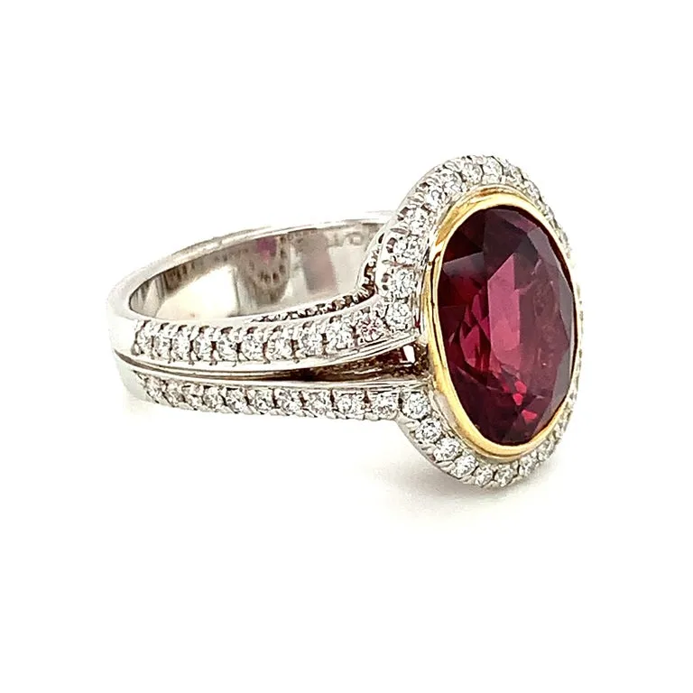GIA Certified 4.61 Carat Ruby and Diamond Cocktail Ring in Yellow and White Gold