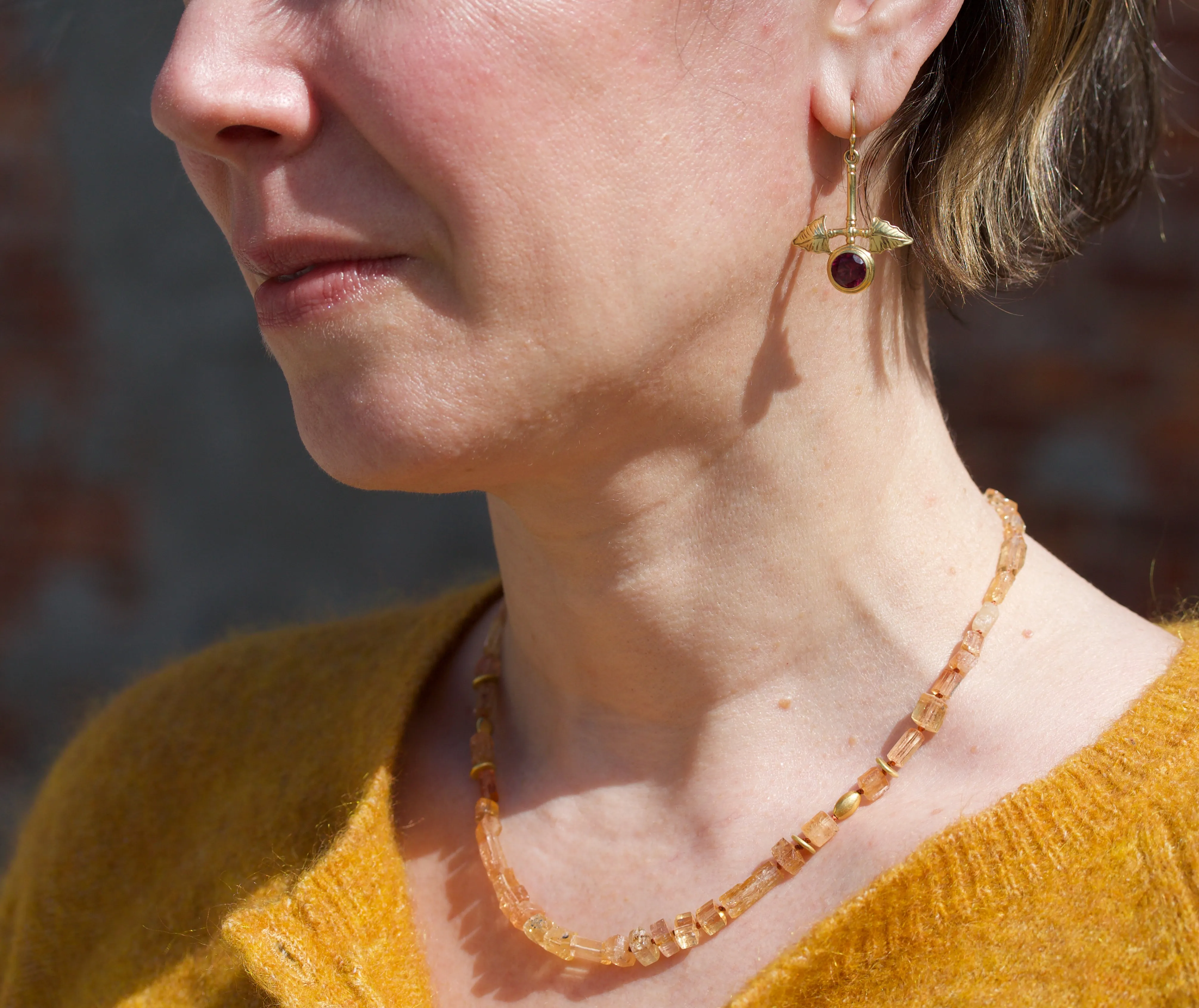 Imperial Topaz & High Karat Gold Beaded Necklace
