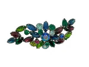 Large Swooping Multi Color Vintage Rhinestone Brooch