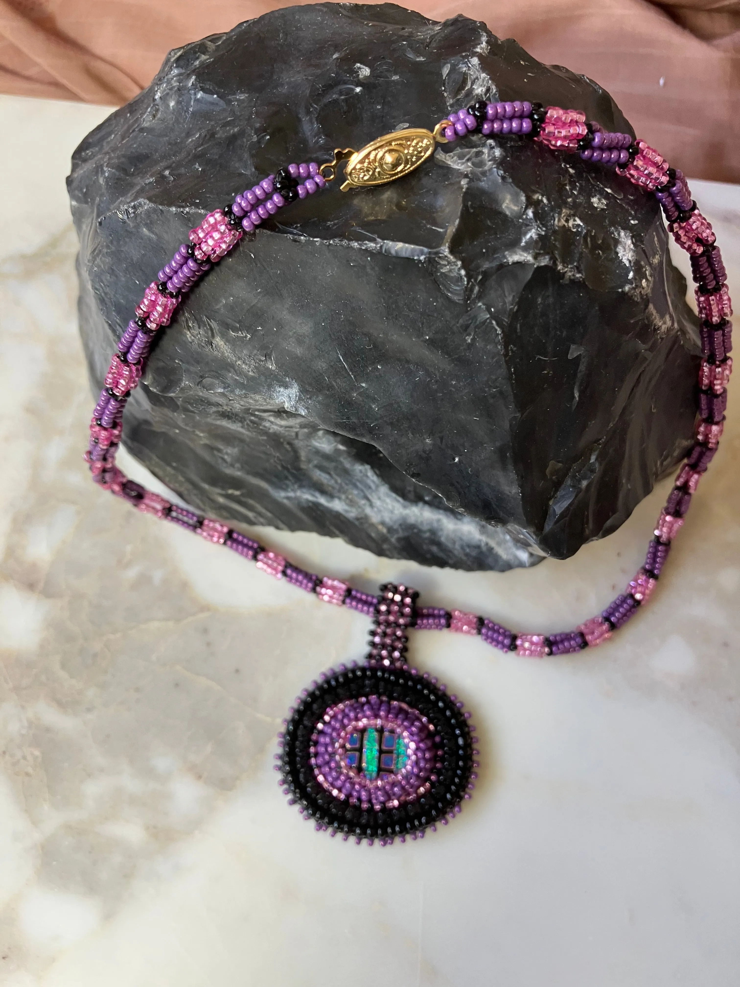 Midnight Mosaic Beaded Necklace