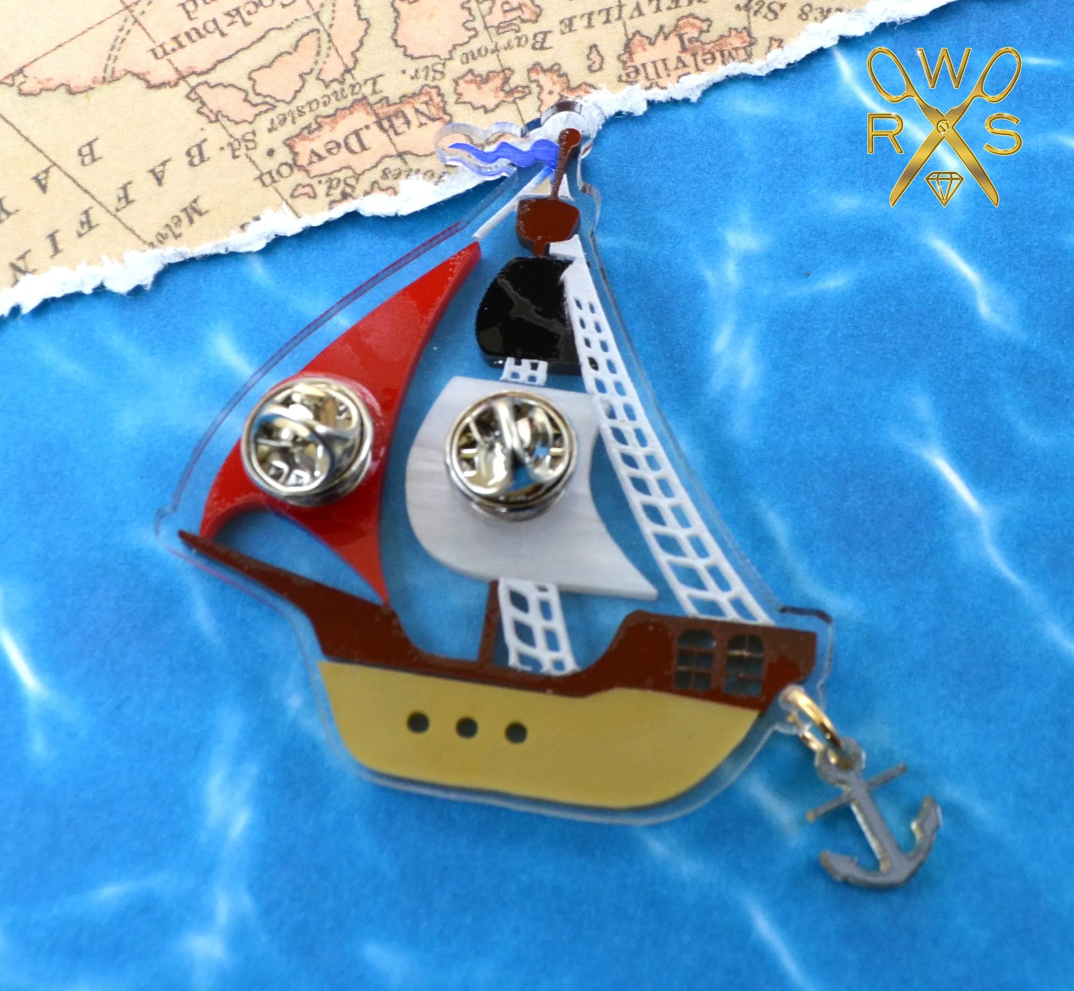 Stormy Seas Pirate Ship Laser Cut Acrylic Brooch