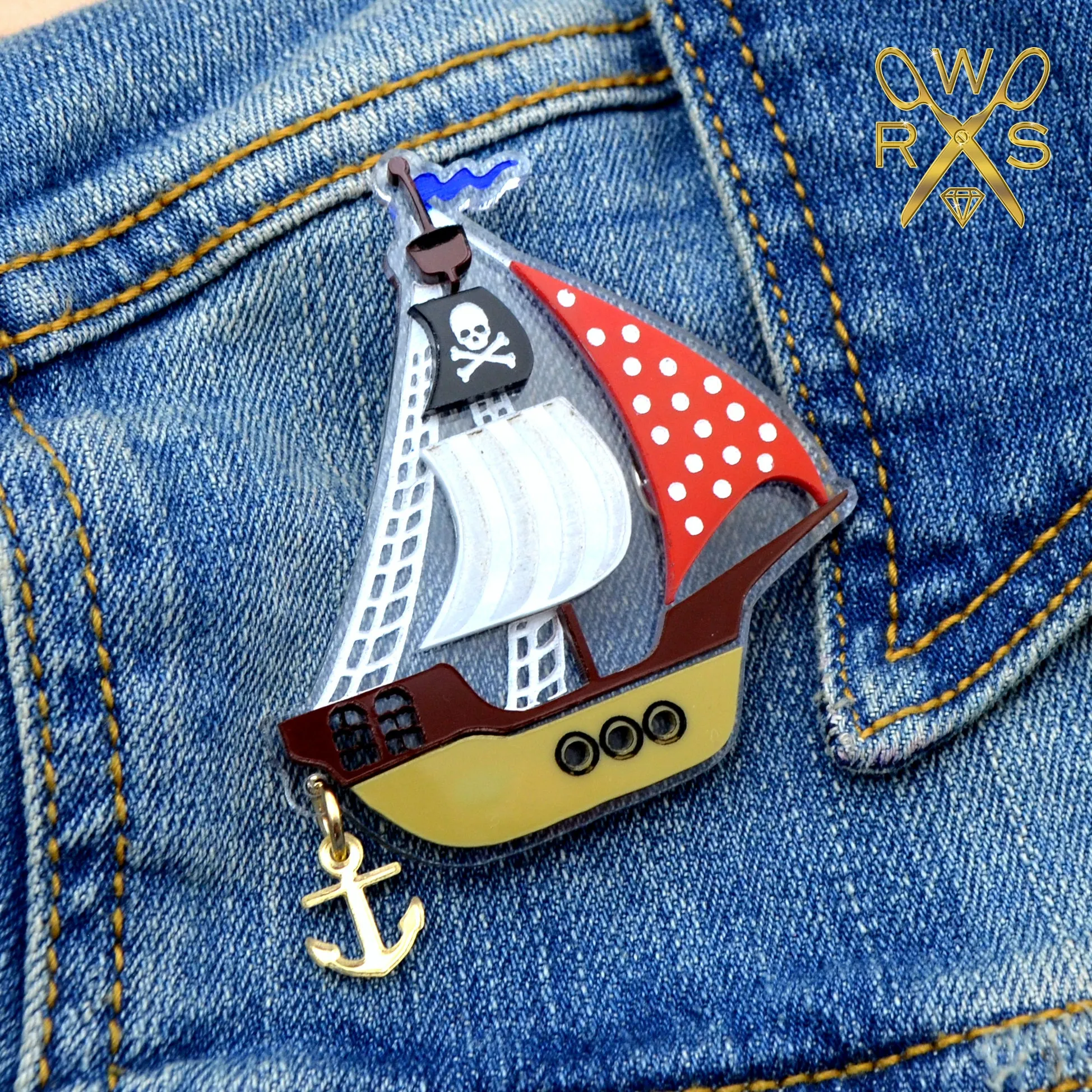 Stormy Seas Pirate Ship Laser Cut Acrylic Brooch