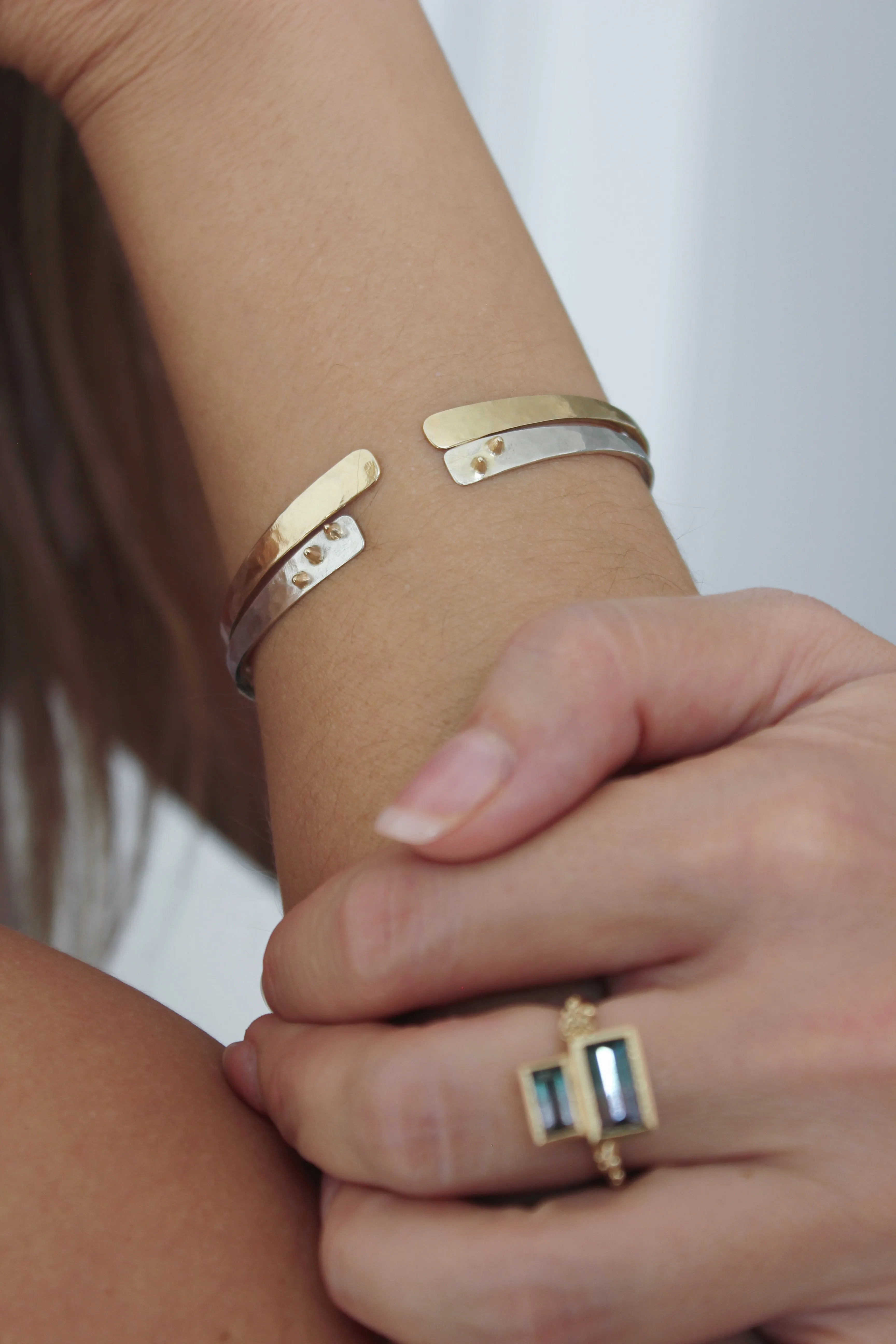 The Strong Mountains - Sterling silver bracelet with 14k yellow gold accents
